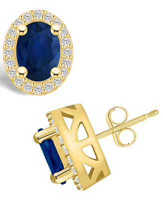 Macy's Sapphire (3 Ct. t.w.) and Diamond (3/8 Halo Stud Earrings