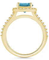 Macy's London Blue Topaz (2-3/8 ct. t.w.) and Diamond (1/2 Halo Ring 14K Yellow Gold