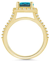 Macy's Blue Topaz (3-5/8 ct. t.w.) and Diamond (3/4 Halo Ring 14K Yellow Gold