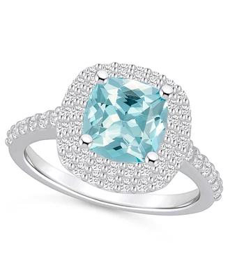 Macy's Aquamarine and Diamond Accent Halo Ring 14K Gold