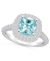 Macy's Aquamarine and Diamond Accent Halo Ring 14K Gold