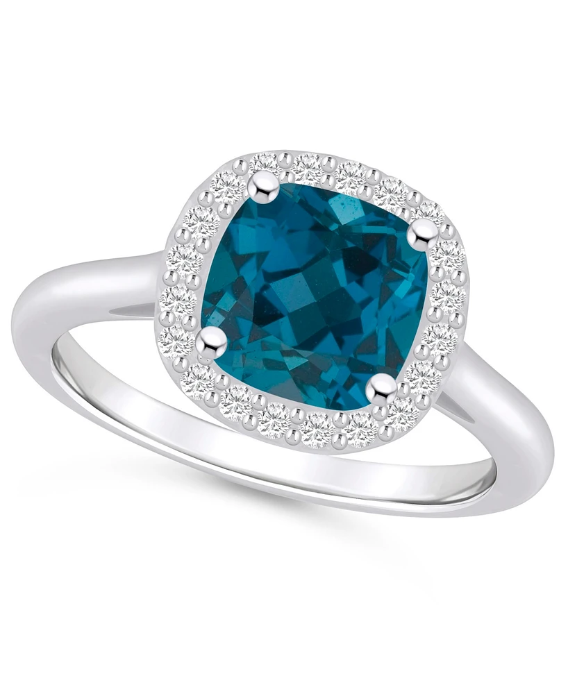 Macy's London Blue Topaz (2-3/4 ct. t.w.) and Diamond (1/4 Halo Ring 14K Gold