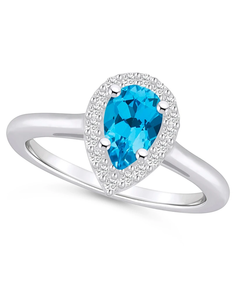 Macy's Blue Topaz (1 ct. t.w.) and Diamond (1/5 Halo Ring 14K Gold