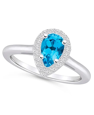 Macy's Blue Topaz (1 ct. t.w.) and Diamond (1/5 Halo Ring 14K Gold