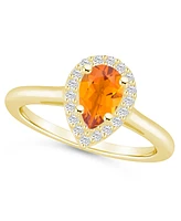Macy's Citrine (7/8 ct. t.w.) and Diamond (1/5 Halo Ring 14K Yellow Gold