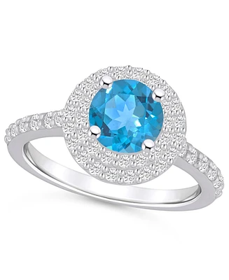 Macy's Blue Topaz and Diamond Accent Halo Ring 14K Gold