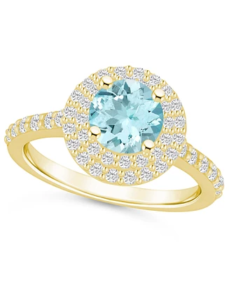 Macy's Aquamarine and Diamond Accent Halo Ring 14K Yellow Gold