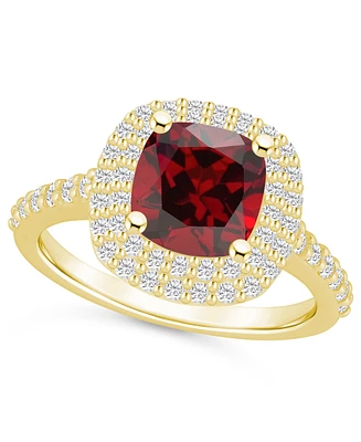 Macy's Garnet and Diamond Accent Halo Ring 14K Yellow Gold