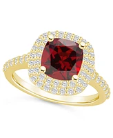 Macy's Garnet and Diamond Accent Halo Ring 14K Yellow Gold