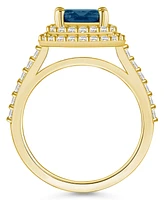 Macy's London Blue Topaz and Diamond Accent Halo Ring 14K Yellow Gold