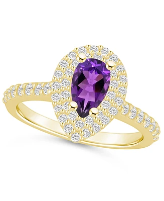 Macy's Amethyst and Diamond Accent Halo Ring 14K Yellow Gold