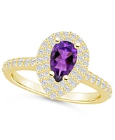 Macy's Amethyst and Diamond Accent Halo Ring 14K Yellow Gold