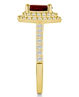 Macy's Garnet and Diamond Accent Halo Ring 14K Yellow Gold