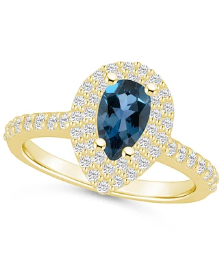 Macy's London Blue Topaz and Diamond Accent Halo Ring 14K Yellow Gold