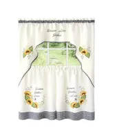 Kate Aurora Montauk Accents "Dream, Love, Gather" Embellished Sunflowers 3 Piece Kitchen Curtain Tier Set