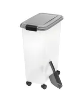 Iris 35lbs/47qt Airtight Pet Food Container with Casters and Scoop, Chrome