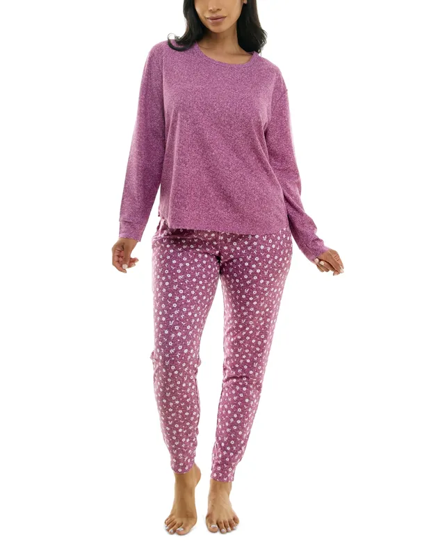 Carole Hochman Cotton Jersey Long Sleeve V-Neck & Long Pant Floral Printed  Pajama Set