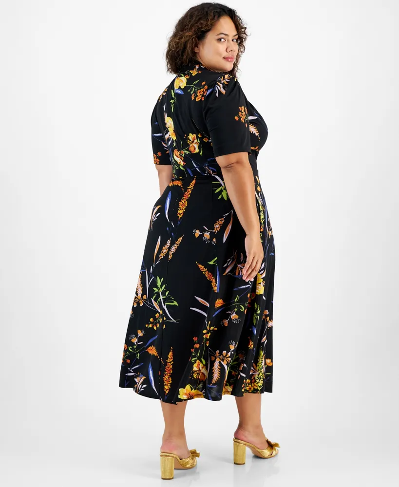 Rachel Rachel Roy Plus Size Floral-Print Twist-Neck Harland Dress