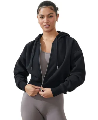 Cotton On Women's Plush Essential Cropped Full Zip Hooded Fleece Sweatshirt