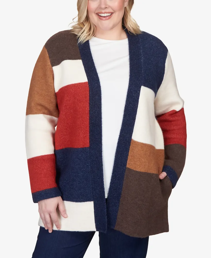 Alfred Dunner Plus Size Autumn Weekend Autumn Colorblock Cardigan Sweater