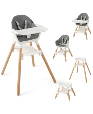 6-in-1 Convertible Wooden Baby Highchair Infant Feeding Chair with Removable Tray