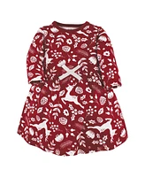 Touched by Nature Toddler Girls Organic Cotton Long-Sleeve Dresses, Red Winter Folk