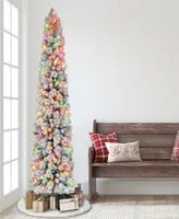 Puleo 7.5' Pre-Lit Flocked Portland Pine Artificial Pencil Tree