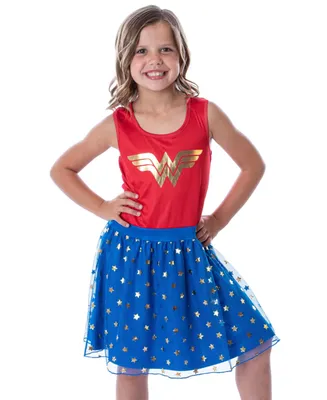 Dc Comics Girls' Wonder Woman Logo and Stars Tank Kids Nightgown Pajama
