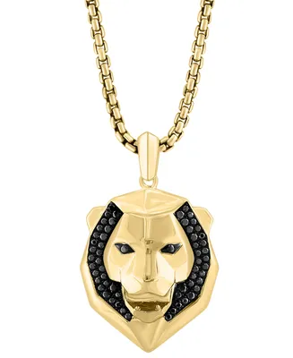 Effy Men's Black Spinel Lion Head 22" Pendant Necklace (1/10 ct. t.w.) in 14k Gold-Plated Sterling Silver