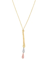 Tri-Gold Lariat Necklace in 14k Gold, White Gold and Rose Gold