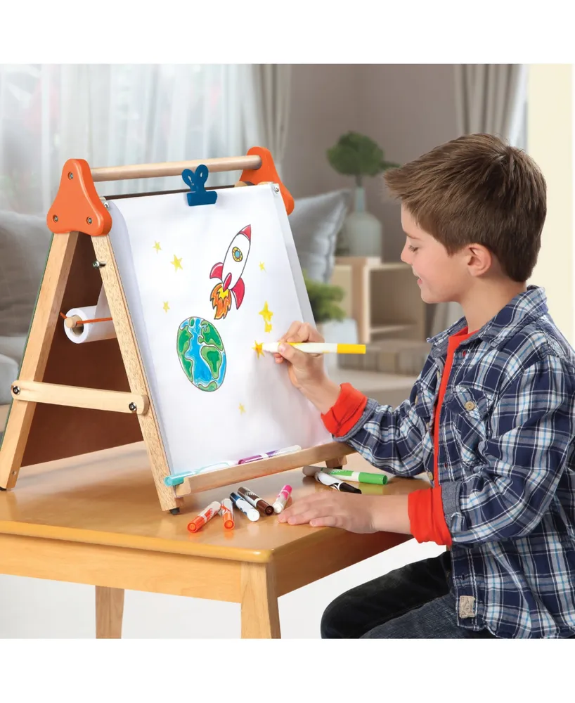 Discovery Kids 3-in-1 Tabletop Dry Erase Chalkboard Painting Art Easel, Wood Frame