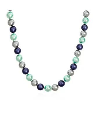 Large Hand Knotted Multi Color Blue Grey Shades Shell Imitation Pearl 14MM Strand Necklace For Women 18 In