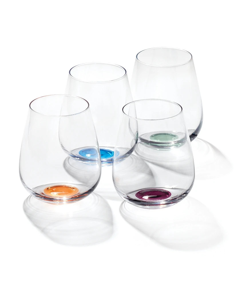 Oneida Bottoms Up Color Bottom Stemless Wine Glasses, Set of 4