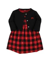 Hudson Baby Toddler Girls Hudson Cotton Dress and Cardigan Set, Gold Heart Buffalo Plaid