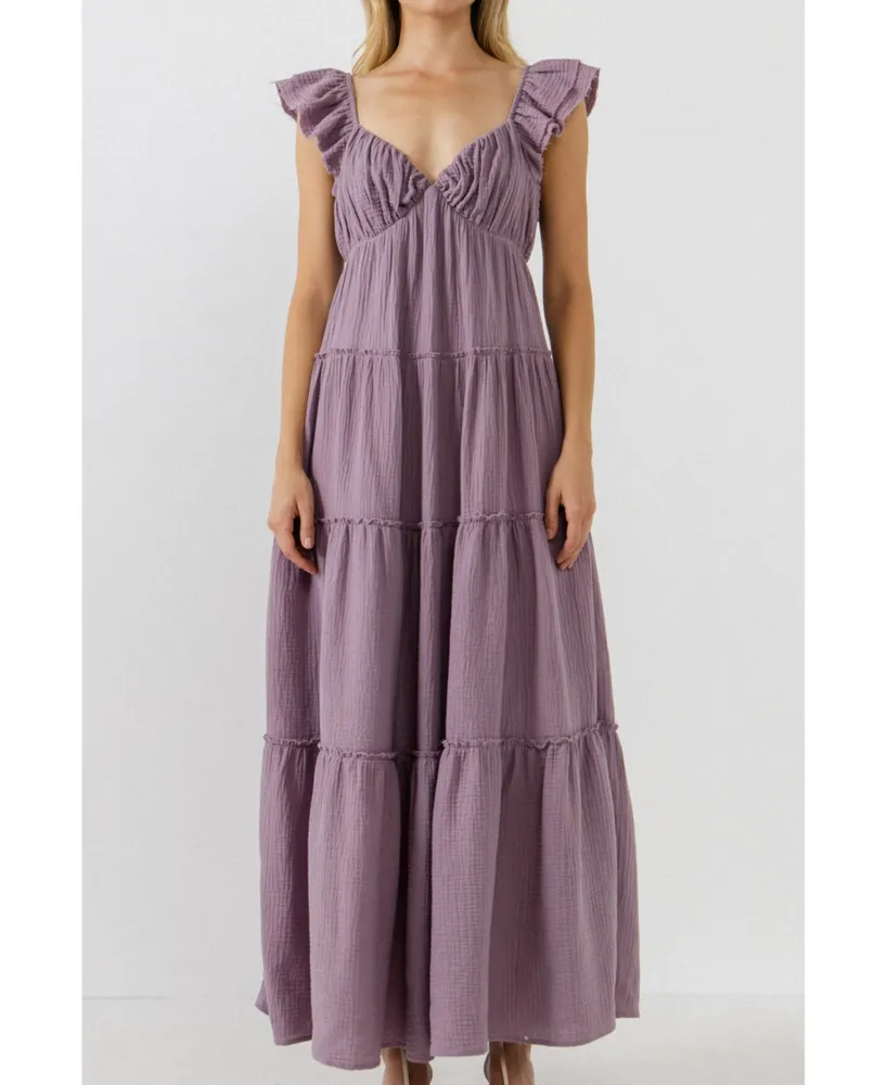 Free the Roses Women's Maxi Sweetheart Dress With Raw Edge Details