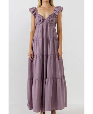 Free the Roses Women's Maxi Sweetheart Dress With Raw Edge Details