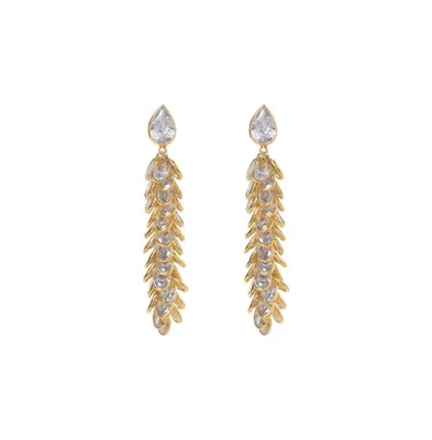 Gold Crystal Long Drops Earrings