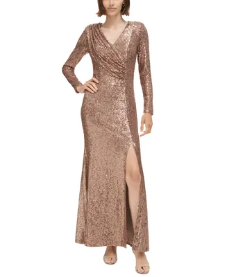 Eliza J Women's Sequined V-Neck Draped-Bodice Gown