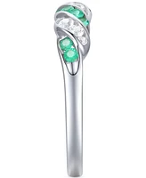 Emerald (1/5 ct. t.w.) & Diamond Swirl Band Sterling Silver (Also Ruby Sapphire)