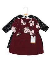 Hudson Baby Toddler Girls Cotton Long-Sleeve Dresses 2pk, Gray Winter Forest