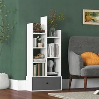 Modern Bookshelf Rustic Wooden Shelf Organizer with Non-woven Fabric Drawer
