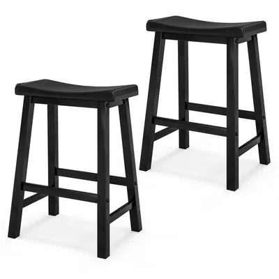 Set of 2 Saddle Bar Stools Counter Height Dining Chairs with Wooden Legs