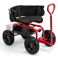 Rolling Garden Cart Height Adjustable Scooter with Swivel Seat & Tool Storage