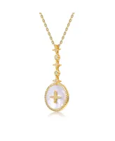 Genevive Sterling Silver 14K Gold Plated and Cubic Zirconia Round Spring Ring Pendant Necklace