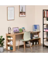 Homcom L Shaped Corner Desk, 360 Degree Rotating Home Office Desk with Storage Shelves, Writing Table Workstation, Maple