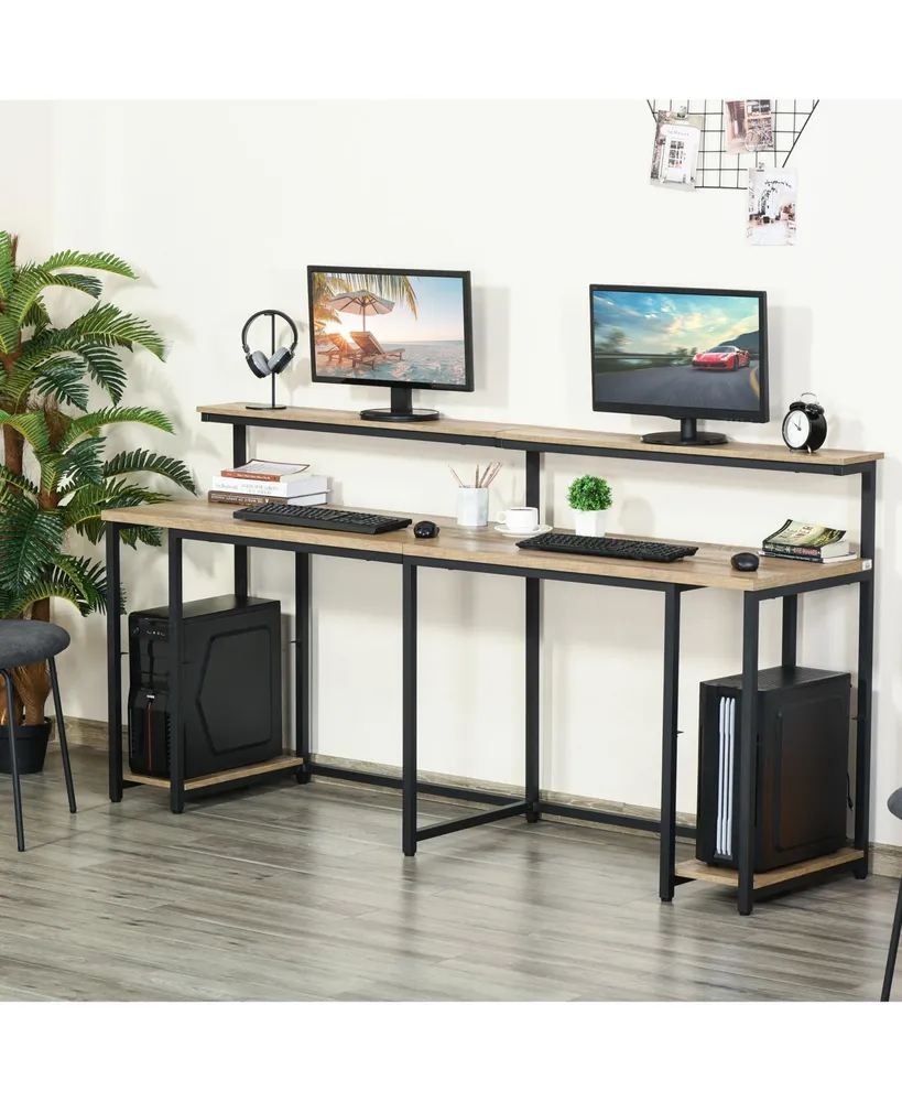 Homcom 78.75 Inches Double Computer Desk for Two Person, Extra Long Home Office Desk with Monitor Shelf and Cpu Stand, Brown