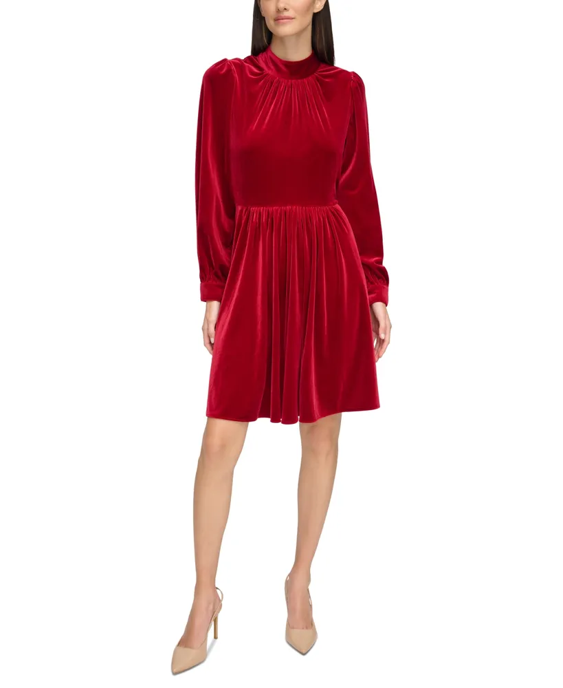 Calvin Klein Women's Velvet Mock-Neck A-Line Dress