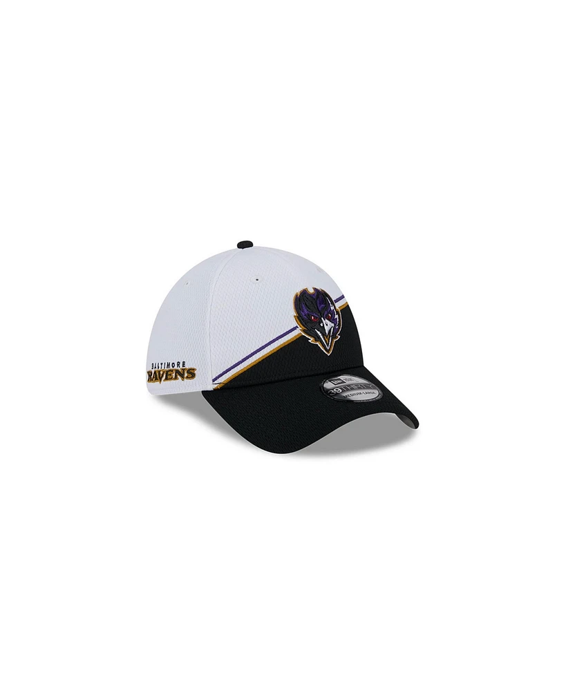 Men's New Era White, Black Baltimore Ravens 2023 Sideline 39THIRTY Flex Hat