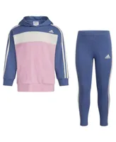 adidas Little Girls Color Block French Terry Pullover and Leggings, 2 Piece Set