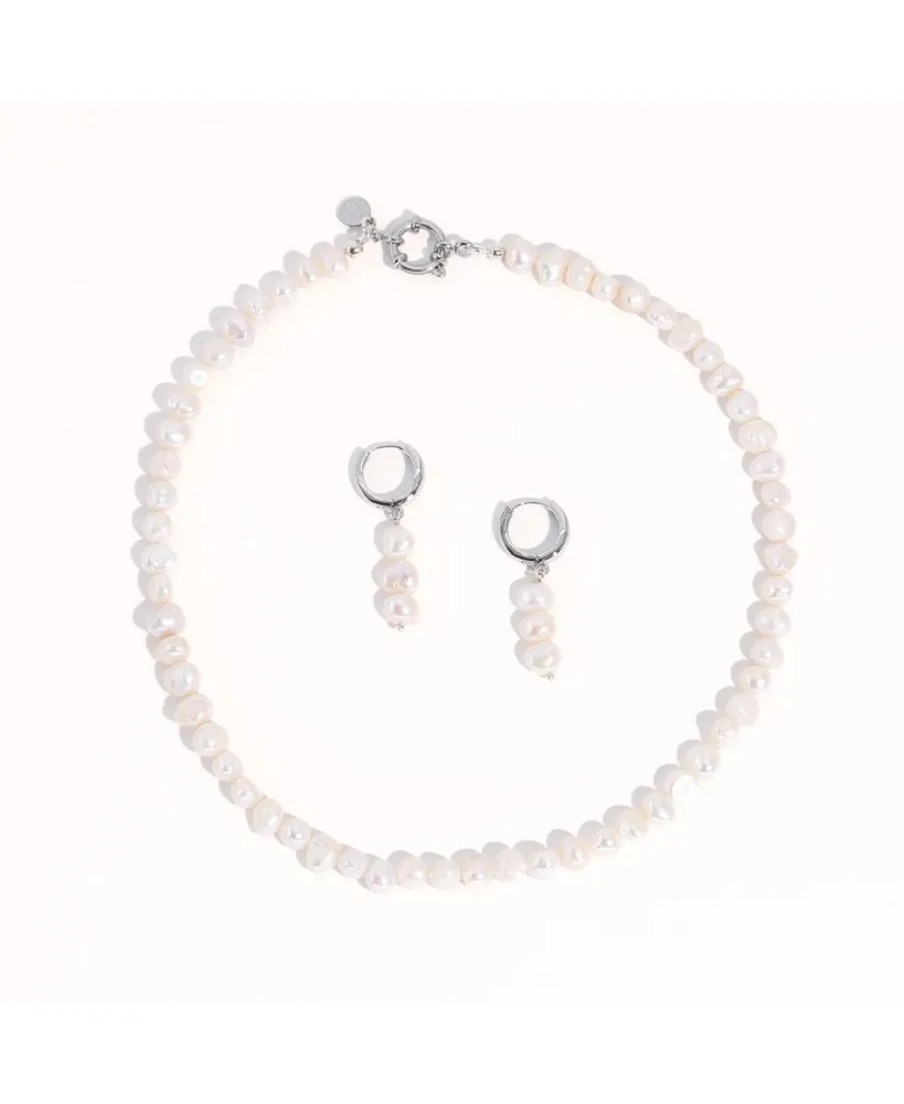 Joey Baby 18K Silver Plated Freshwater Pearls -Jackie Necklace & Jackie Earrings Set For Women